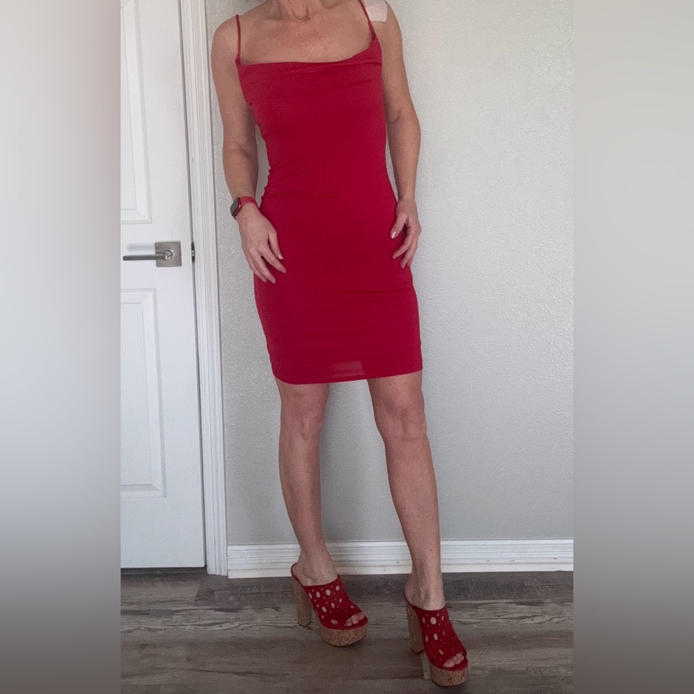Velvet Torch Red Slip Dress Cowl Neck Sleeveless Cocktail or Casual